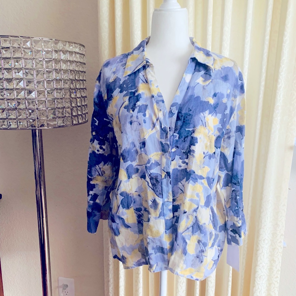 Watercolor Blue/yellow Blouse